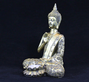 Buddha Tea Light Holder - 21cm Bronze Effect