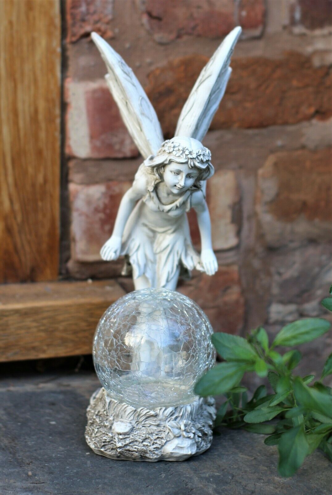 Solar Grey Fairy with a Glass Ball Garden Ornament