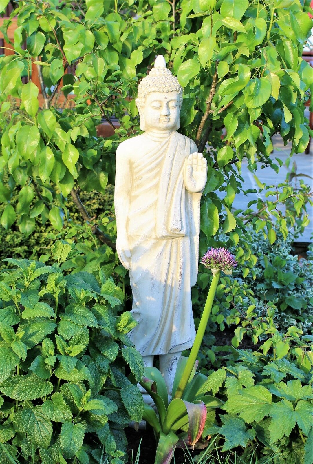 Cream Tall Standing Buddha Statue