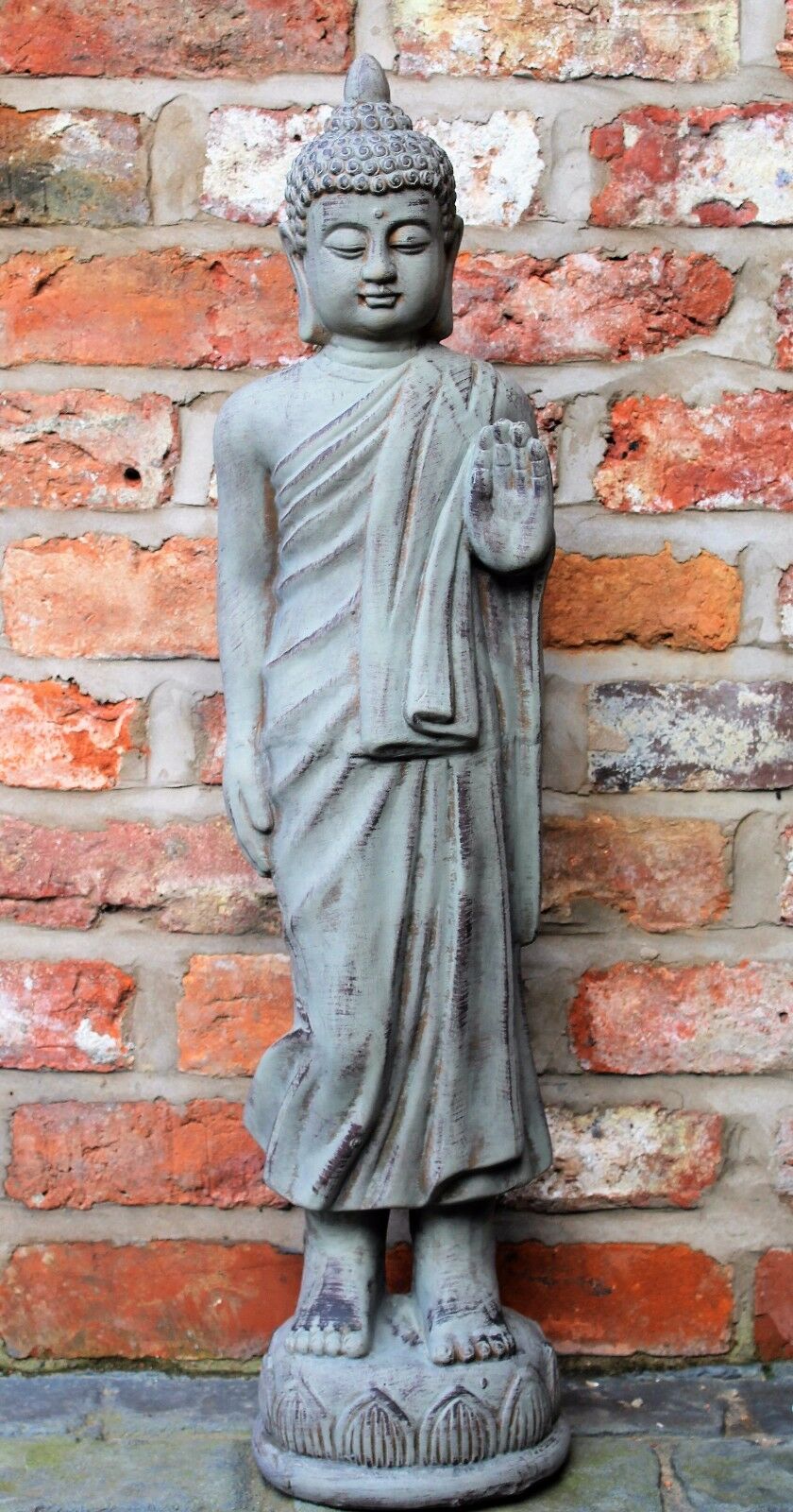 Grey Stone Tall Standing Buddha Statue