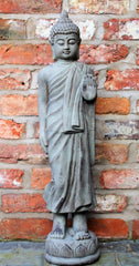 Grey Stone Tall Standing Buddha Statue