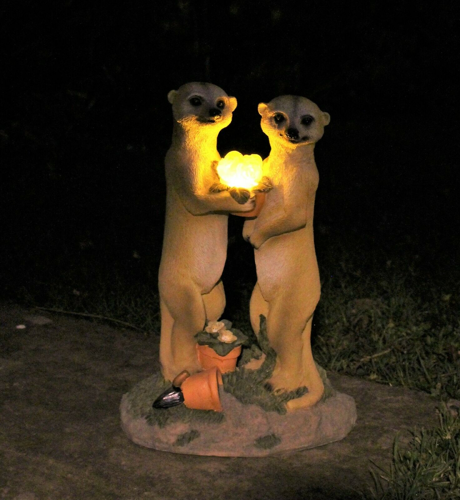 Valentine Solar Meerkat Couple Garden Ornament