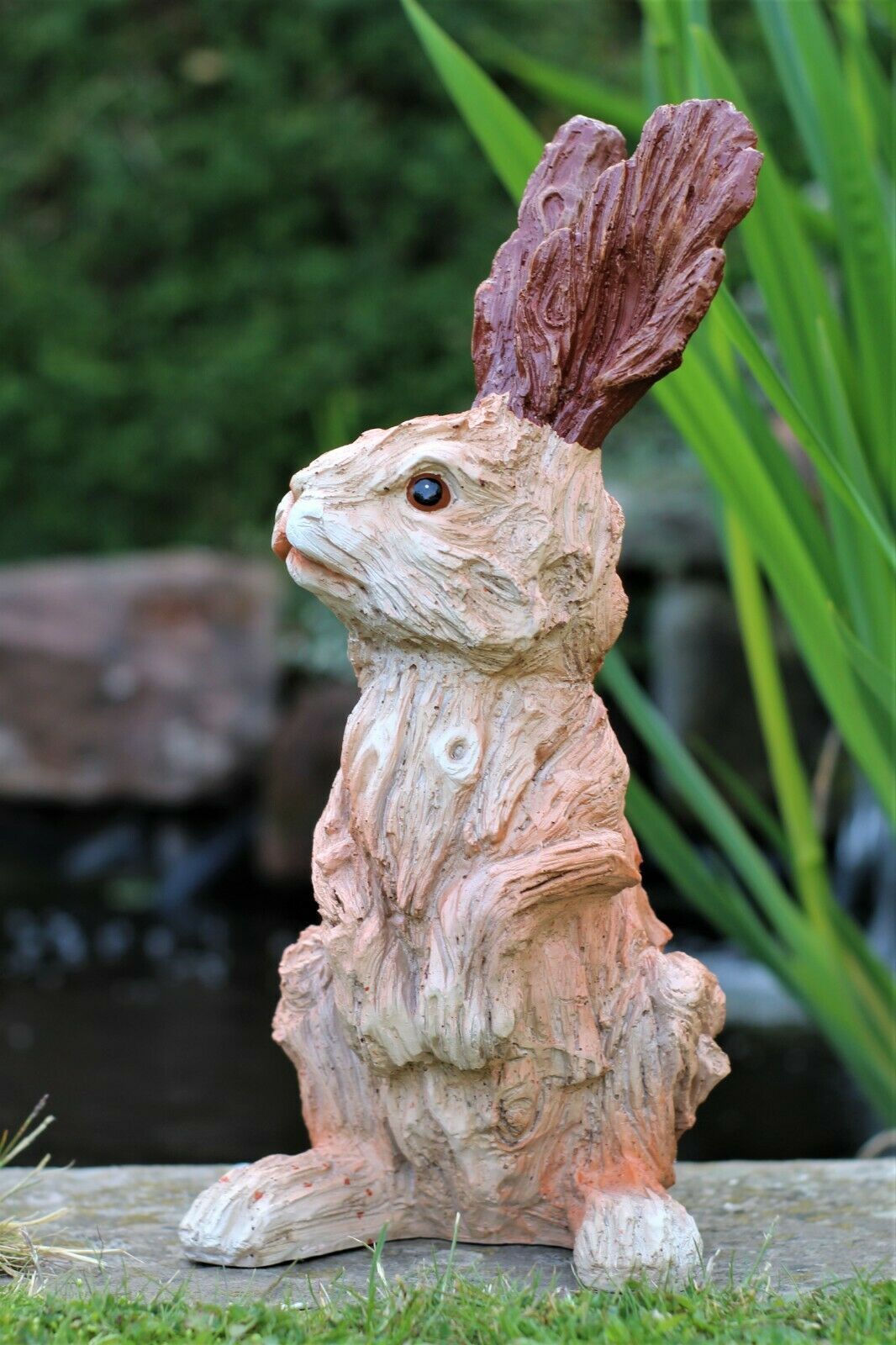 Wood Effect Wild Hare Garden Ornament 38cm and 20cm