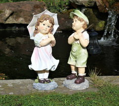 Little Girl with An Umbrella And Boy with Solar Light