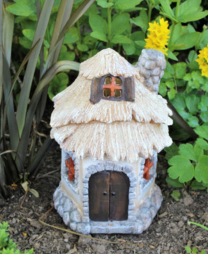 Large Solar Powered Fairy House - Thatched Roof