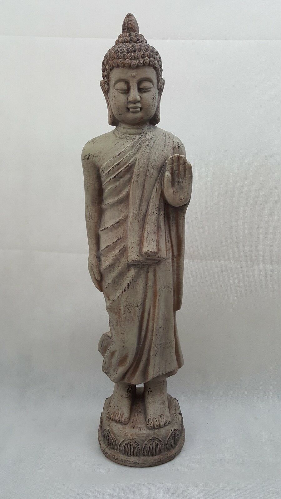 Grey Stone Tall Standing Buddha Statue