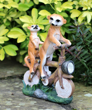 Solar Meerkats on a Motor Bike Garden Ornament