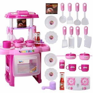 Childrens Red Play Kitchen Set with Utensils and Play Food
