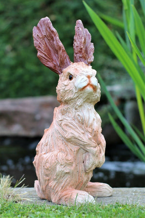 Wood Effect Wild Hare Garden Ornament 38cm and 20cm