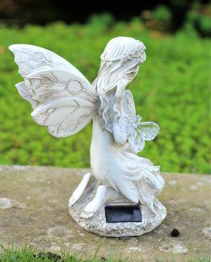 Solar Grey Kneeling Fairy Garden Ornament