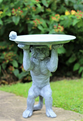 Grey Monkey Garden Ornament with Bird & Bath Feeder