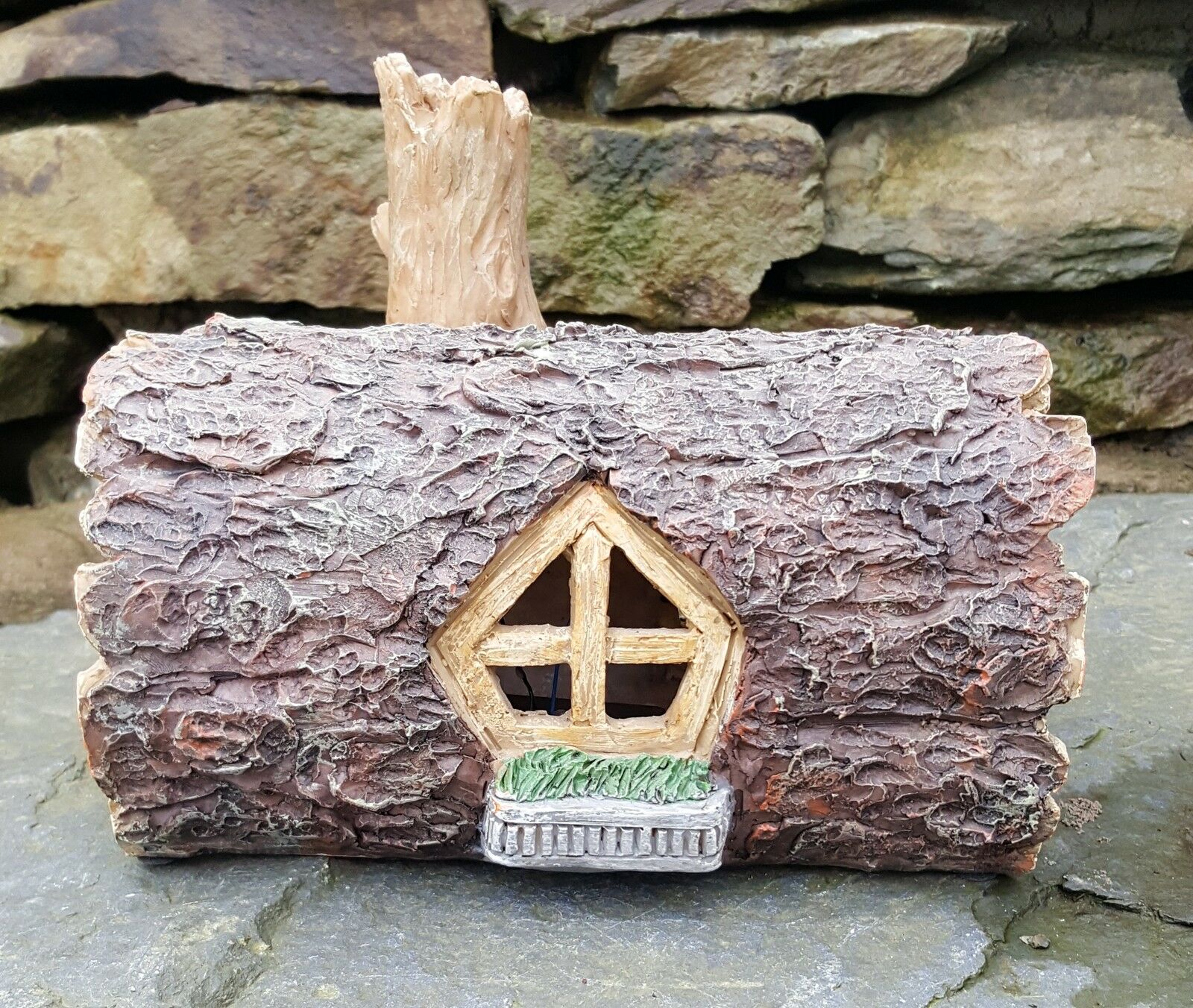 Solar Powered Log Mystical Fairy House - Colour Changing