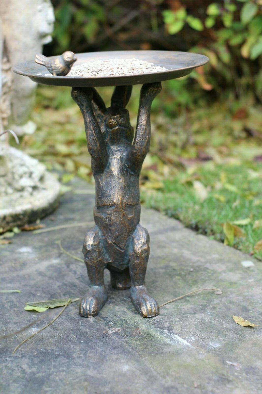 Hare Garden Ornament with Bird & Bath Feeder