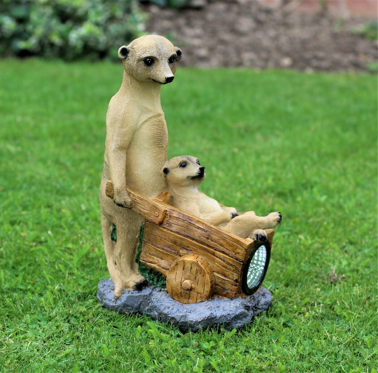 Solar Meerkat Family with Wheelbarrow Garden Ornament