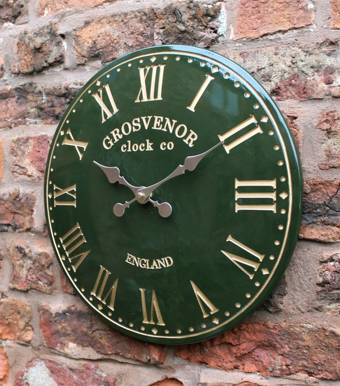 Green Garden Wall Station Clock Roman Numerals