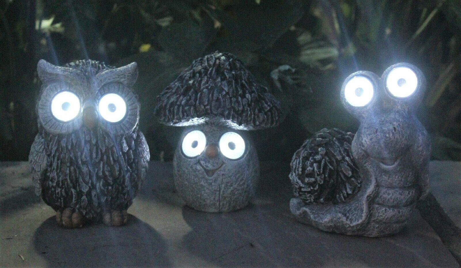 Snail, Owl & Toadstool Solar Garden Set