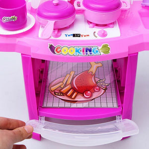 Childrens Pink Play Kitchen Set with Utensils and Play Food