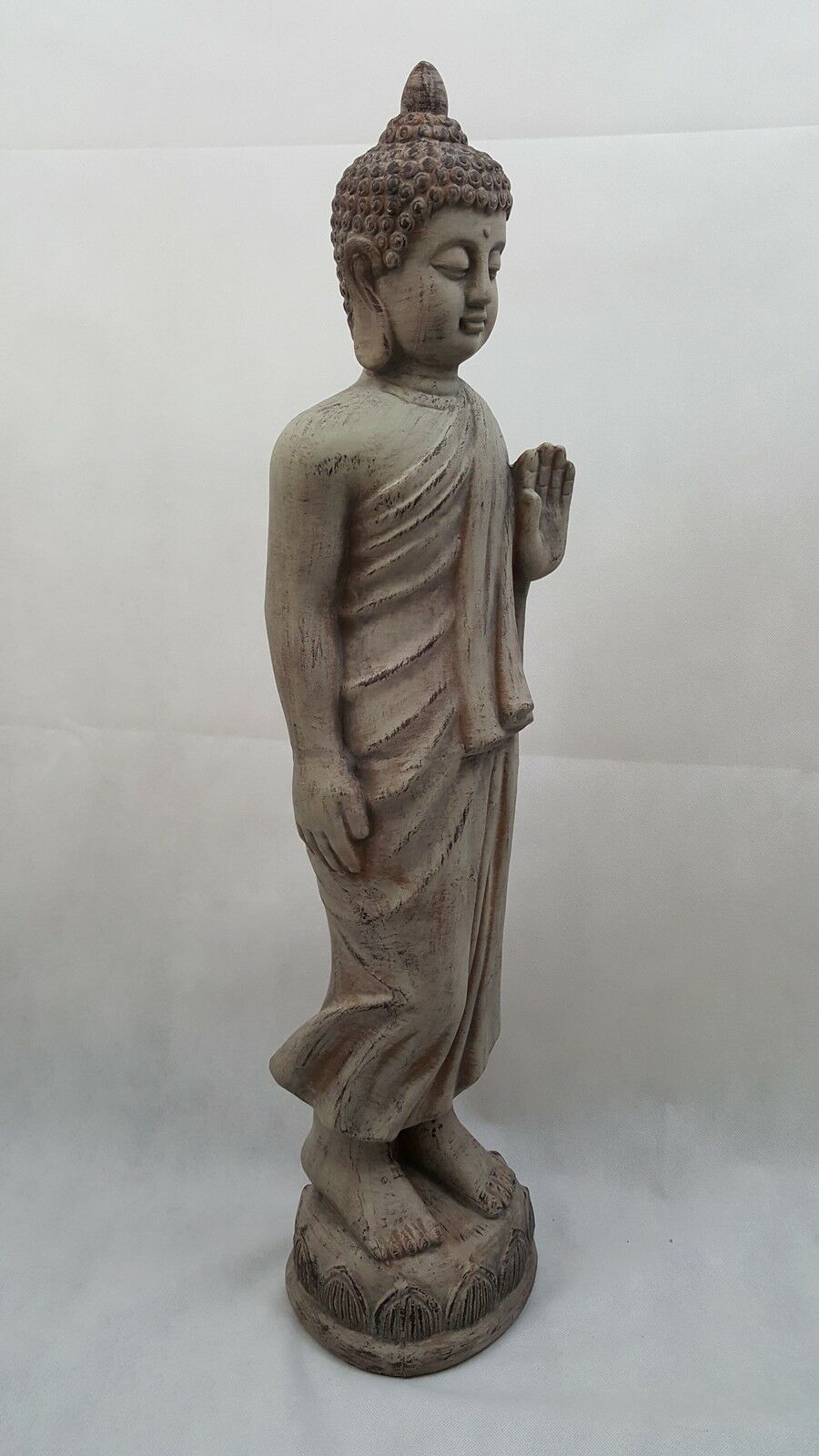 Grey Stone Tall Standing Buddha Statue