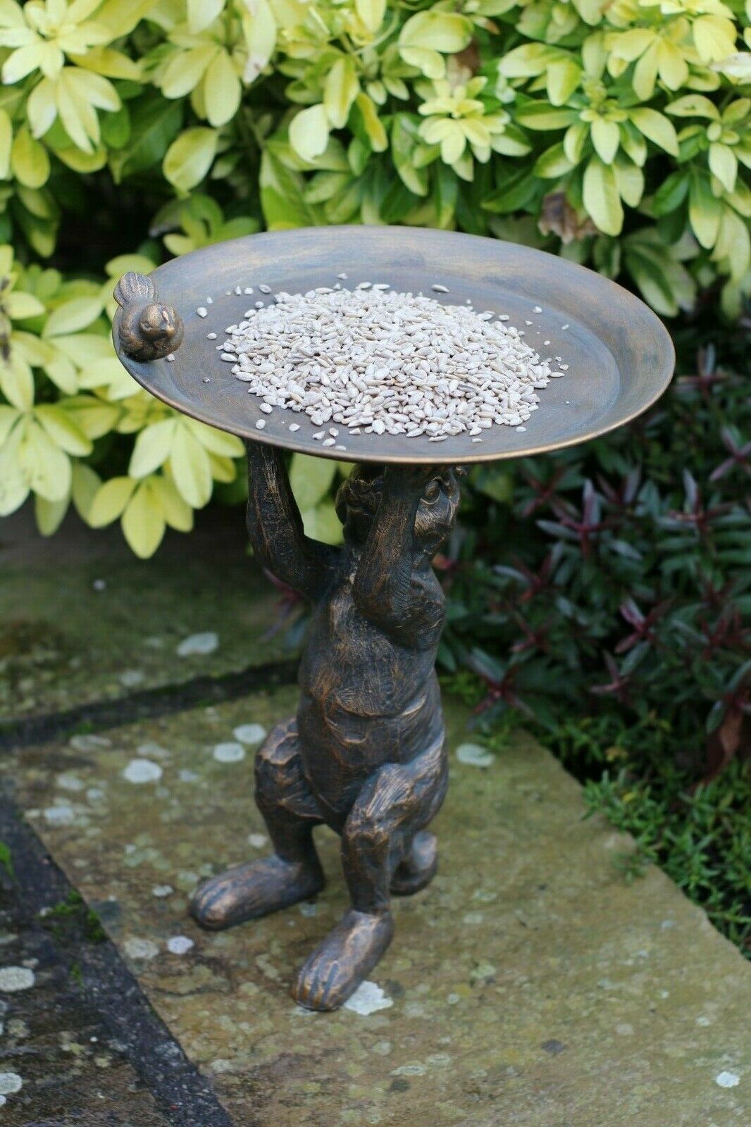 Hare Garden Ornament with Bird & Bath Feeder