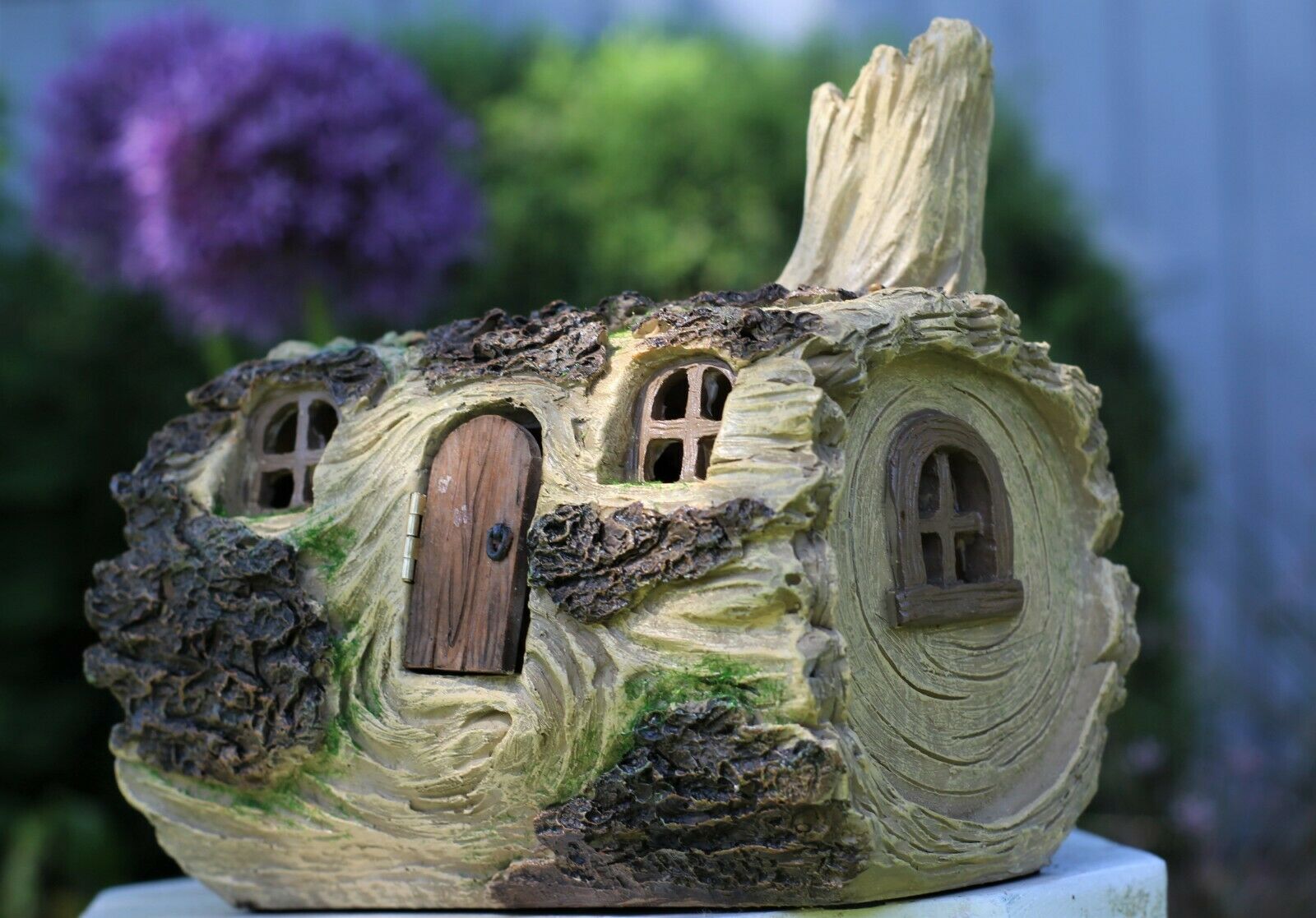 Solar powered Fairy Log House With Opening fairy Door