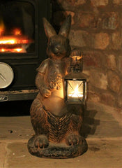 Rust Rabbit with Lantern Garden Ornament