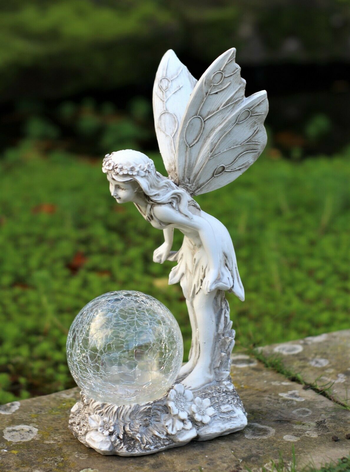 Solar Grey Fairy with a Glass Ball Garden Ornament