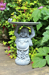 Grey or Copper Buddha Garden Ornament with Bird & Bath Feeder