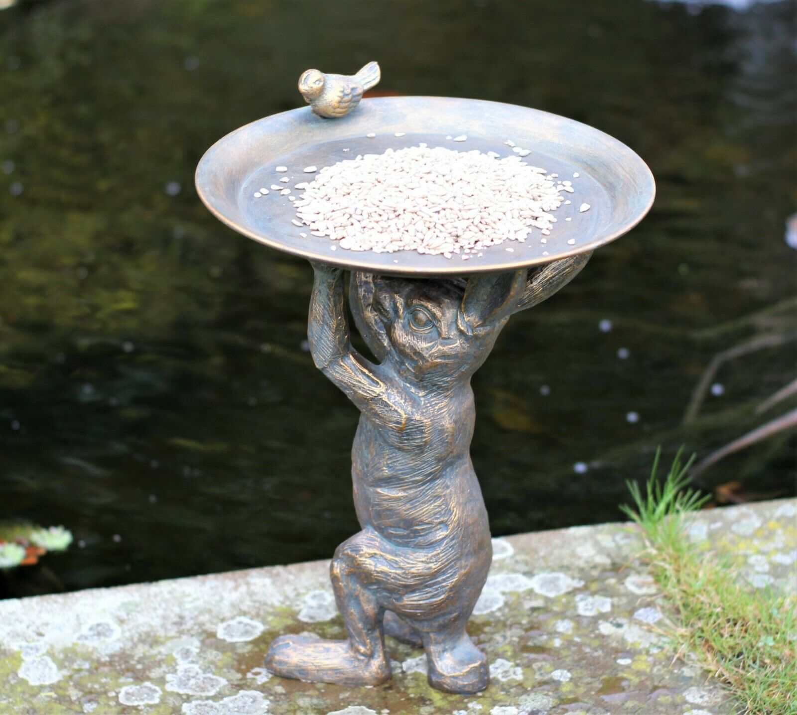 Hare Garden Ornament with Bird & Bath Feeder