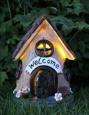 Large Solar Powered Fairy House - Welcome Sign