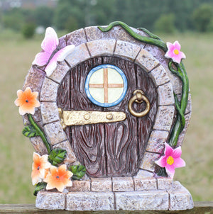 Stone Effect Large Fairy Door Ornament With Flowers