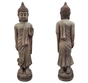 Grey Stone Tall Standing Buddha Statue
