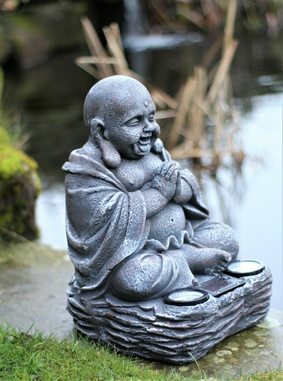 Sitting Stone Effect Solar Buddha 36cm