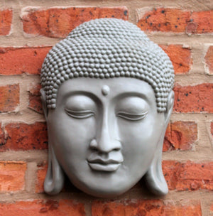 Grey Stone Buddha Head Wall Plaque