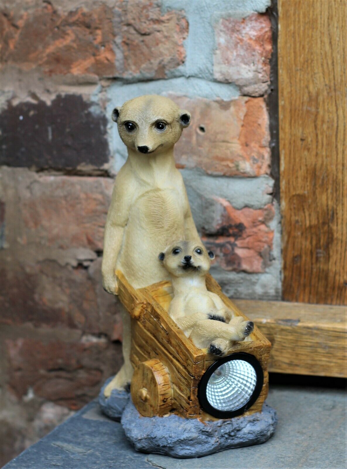 Solar Meerkat Family with Wheelbarrow Garden Ornament