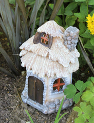 Large Solar Powered Fairy House - Thatched Roof