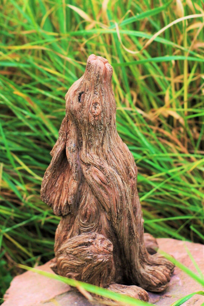 Sitting Hare Animal Sculpture - Wood Effect, Indoor & Outdoor