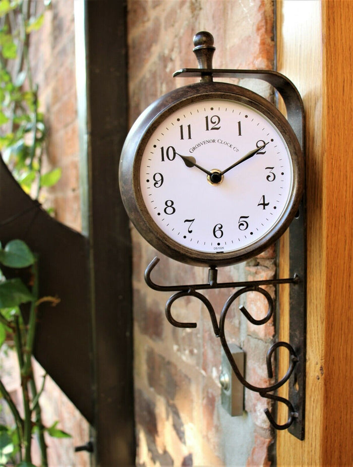 York Station Wall Clock & Thermometer Double Sided
