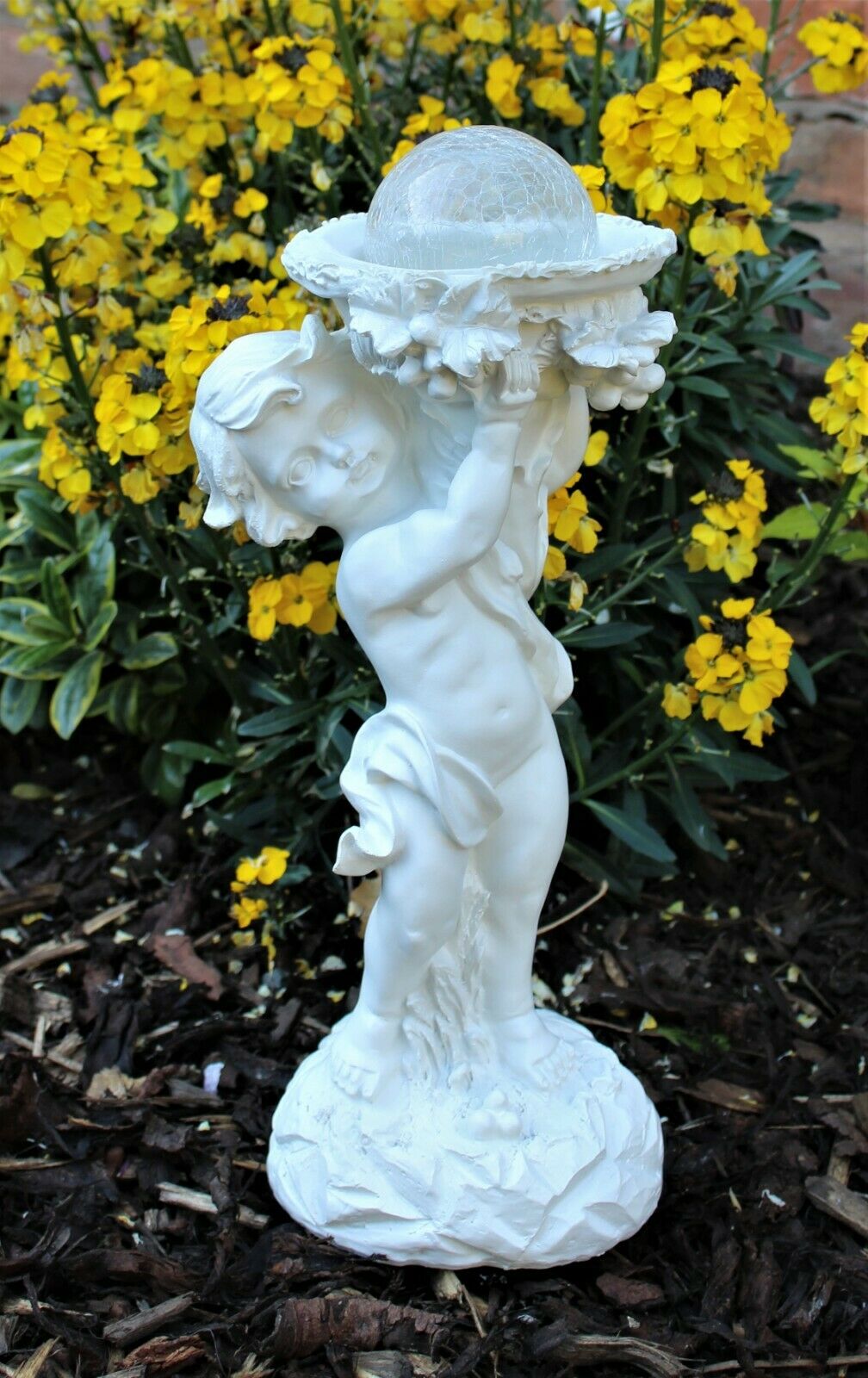 Solar Powered Ornament Cherub Garden Statue