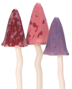 A Set of 3 Chiming Ceramic Toadstools - Pink, Purple & Red