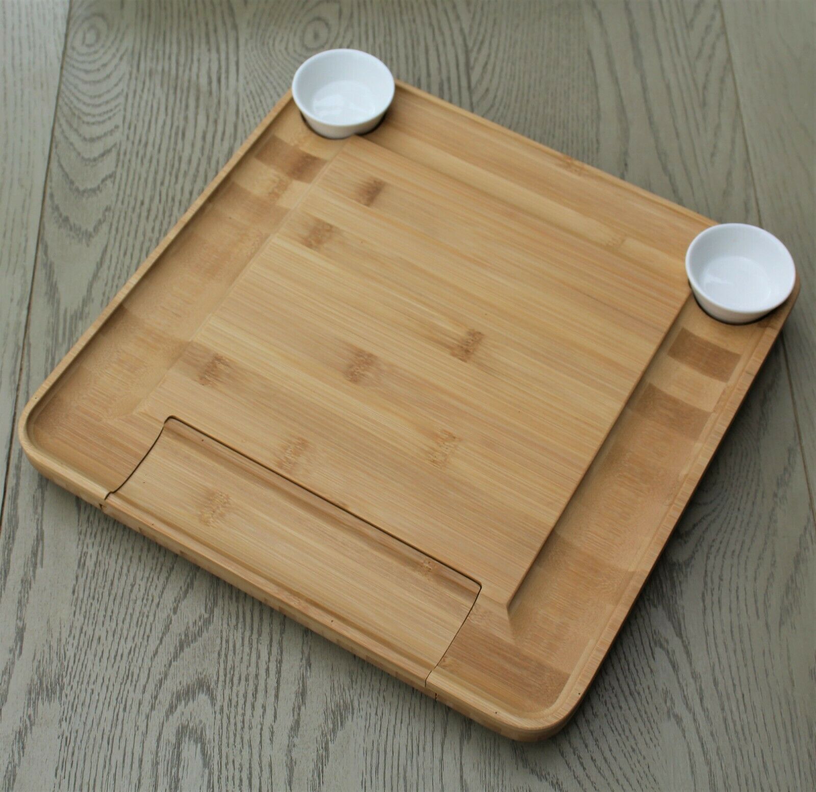 Square Bamboo Cheese Board with Slide Out Draw & 4 Knives