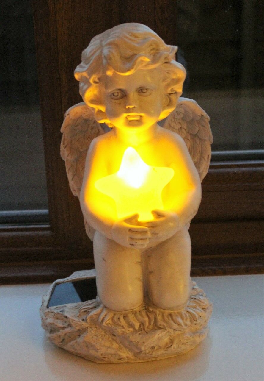 Solar Powered Angel Cherub Star - Stone Effect