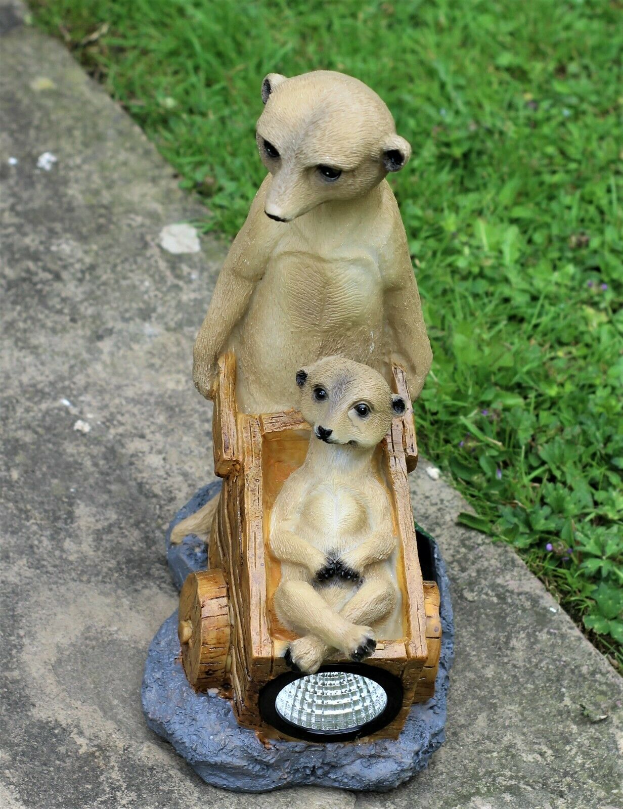 Solar Meerkat Family with Wheelbarrow Garden Ornament