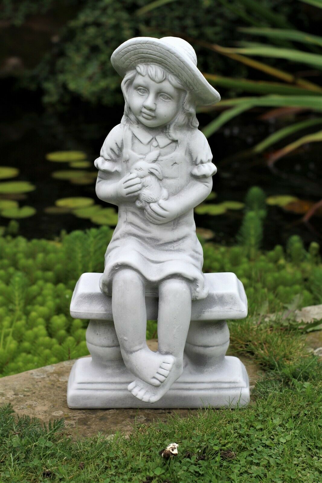 Grey Boy or Girl Cherub Garden Ornament Figures