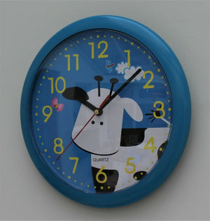 Blue Cow Childrens Wall Clock - 25cm