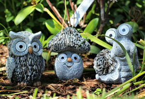 Snail, Owl & Toadstool Solar Garden Set