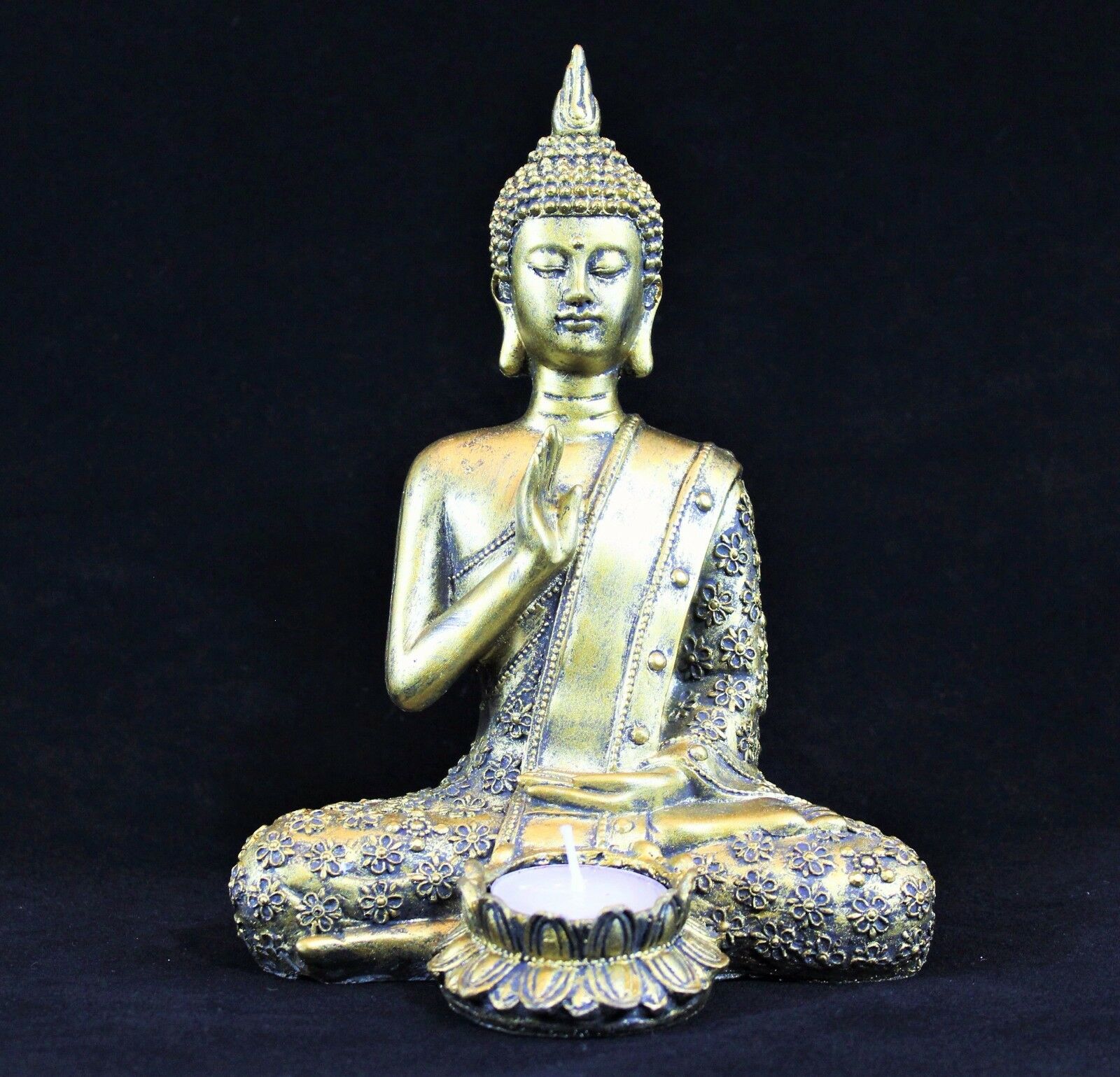 Buddha Tea Light Holder - 21cm Bronze Effect