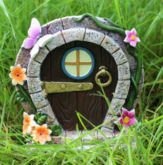 Stone Effect Large Fairy Door Ornament With Flowers