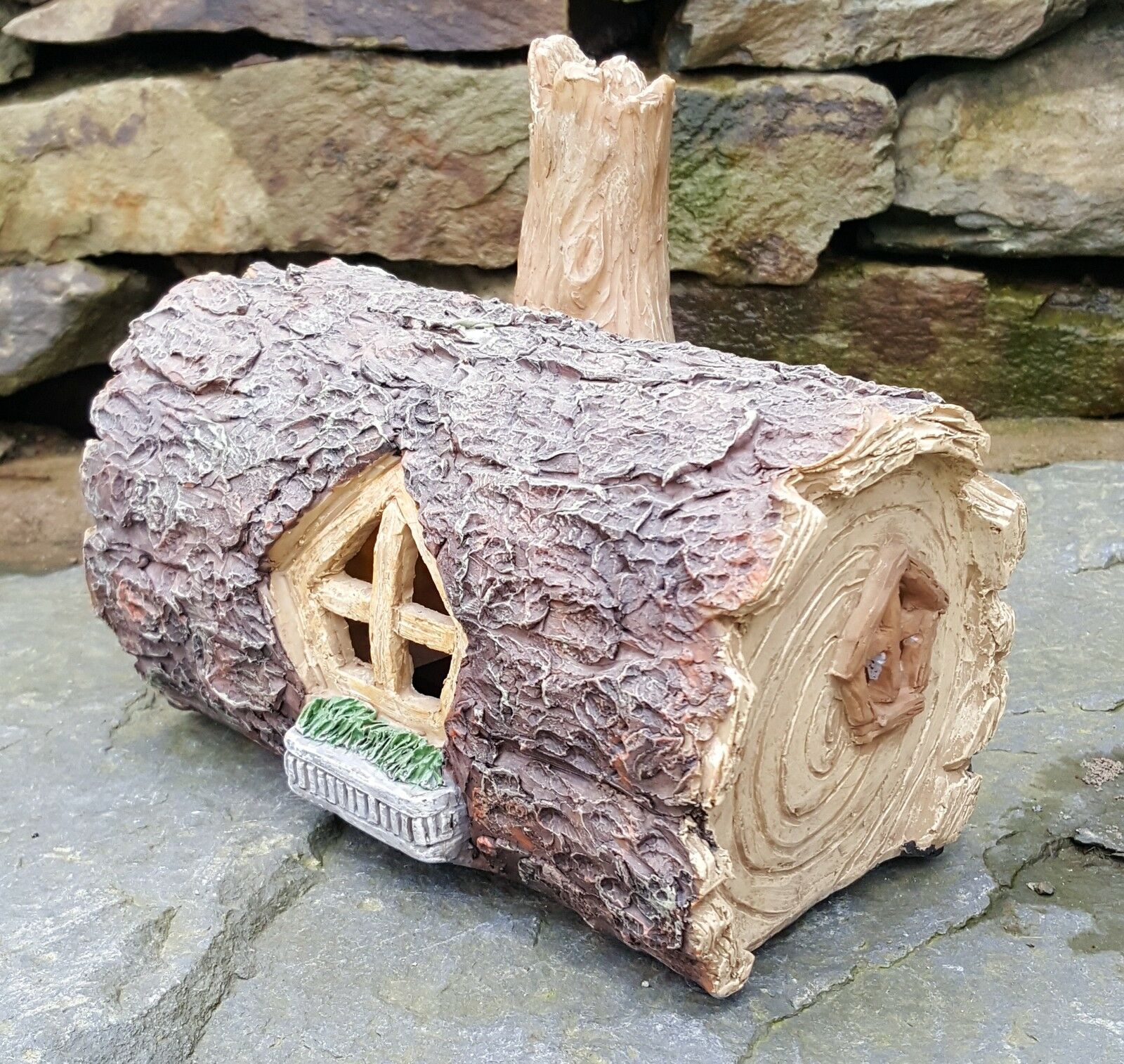 Solar Powered Log Mystical Fairy House - Colour Changing