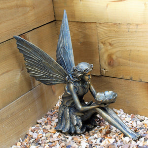 Antique Bronze Large Sitting Fairy Sculpture