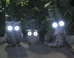 Snail, Owl & Toadstool Solar Garden Set